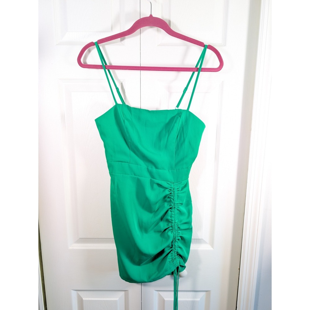 superdown Mini Dress Womens XS Green Excellent Ruched Side Spaghetti Strap